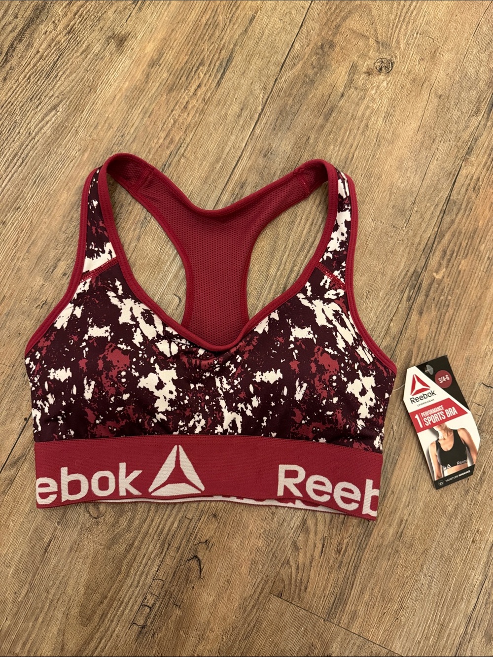 Reebok Burgundy and White Printed Racerback Sports Bra